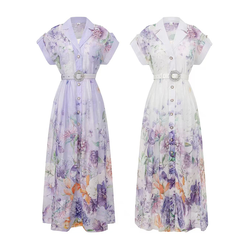 RY70119# 春夏新款花朵油画风长款连衣裙