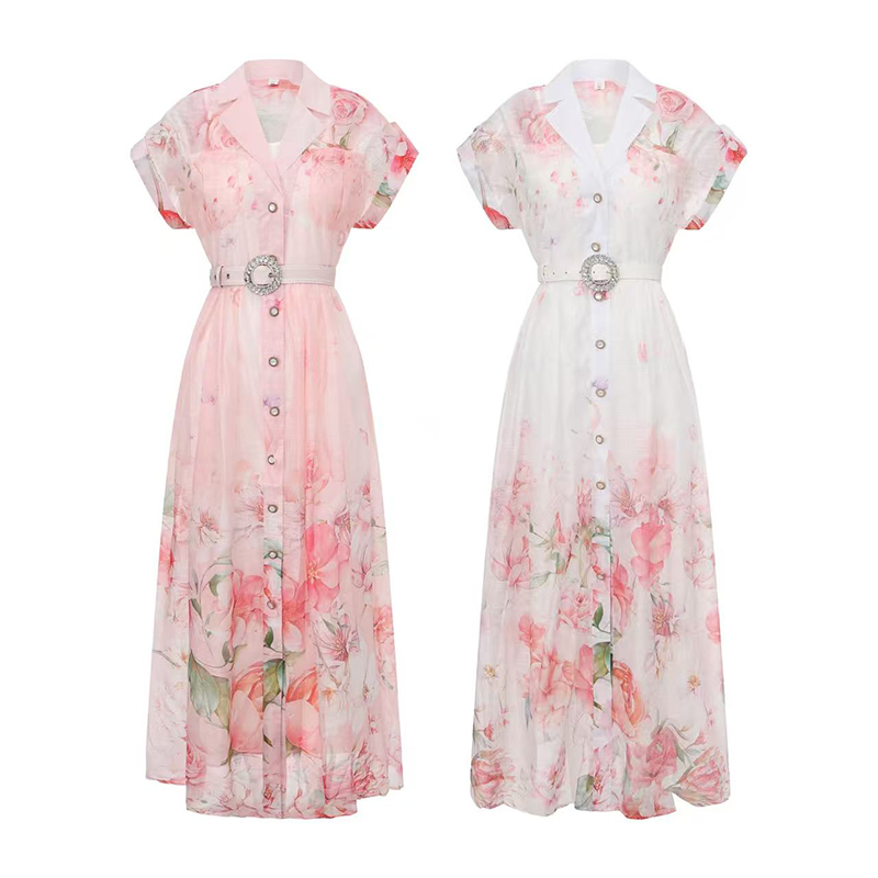 RY70118# 春夏新款花朵油画风长款连衣裙