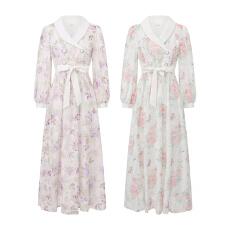 批发GRETA 2026春夏新款撞色油画风花朵复古<b class='q'>礼服</b>连衣裙