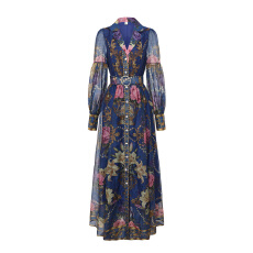 批发GRETA 2026春夏新款复古花卉衬衫式长款<b class='q'>连衣裙</b>