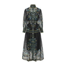 批发GRETA 2026春季新款古典<b class='q'>宫廷</b>风印花束腰单排扣长款<b class='q'>连衣裙</b>