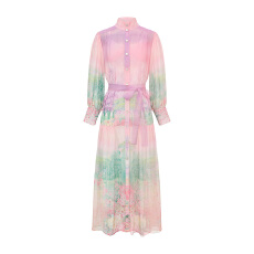 批发GRETA  2026春夏新款油画风复古立领灯笼袖印花<b class='q'>连衣裙</b>