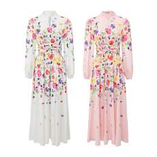 批发GRETA 2026春夏新款油画风复古立领系带印花<b class='q'>连衣裙</b>