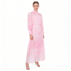 批发GRETA 2026春夏新款油画风复古立领灯笼袖印花连衣<b class='q'>裙</b>