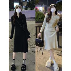 批发配大衣的毛衣裙女秋冬中长款过膝针织连衣裙<b class='q'>修身</b>内搭长袖<b class='q'>打底裙</b>子