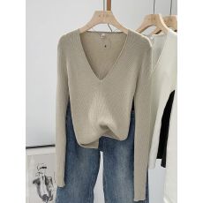 批发简约v领慵懒风针织毛衣女秋冬季2025新款温柔长袖<b class='q'>上衣</b>内搭打底衫