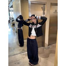 批发美式复古浪漫费尔岛<b class='q'>针织</b><b class='q'>开衫</b>女秋冬季撞色打底衫提花长袖毛衣外套