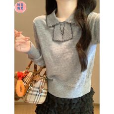 批发学院风复古翻领针织衫女秋冬季新款<b class='q'>休闲</b>内搭打底长袖修身针织上衣