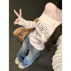 批发现货广州原版32支纯棉260克白色斜肩长袖<b class='q'>T</b><b class='q'>恤</b>女2025秋新款美式