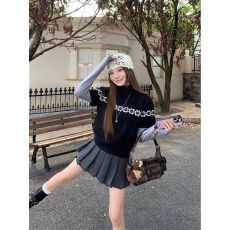 批发高领费尔岛设计感短款<b class='q'>毛衣</b>女秋季2025<b class='q'>新款</b>休闲复古提花短袖针织衫