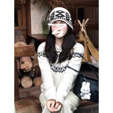 批发今年流行爆款慵懒风高级感费尔岛白色套头毛衣上衣女秋季2025新款