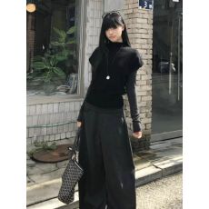 批发法式半高领黑色针织马甲背心女秋冬宽松外穿无袖叠穿毛衣马夹上衣