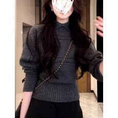 批发韩系复古长袖翻领麻花毛衣女秋冬外穿宽松慵懒加厚内搭打底针织衫