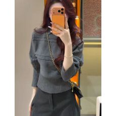 批发格雷系翻领麻花针织上衣秋冬2026春装收腰毛衣女通勤慵懒风打底衫