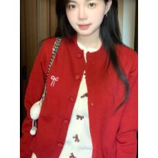 批发复古假两件红色<b class='q'>毛衣</b>2025<b class='q'>开衫</b>新款春秋冬季慵懒蝴蝶结针织衫上衣