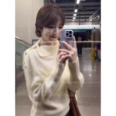 批发2025新款软糯松设计感不规则高领毛衣女秋冬超好看慵懒风宽松上衣