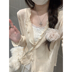 批发韩系镂空薄款防晒<b class='q'>针织</b>衫女夏季2026新款别致宽松短款长袖<b class='q'>开衫</b>上衣