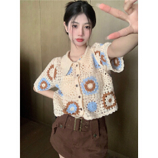 批发夏季女装短袖开衫针织<b class='q'>外套</b>温柔风高级设计感薄款别致打底上衣<b class='q'>T</b><b class='q'>恤</b>