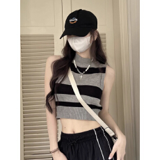 批发撞色条纹<b class='q'>吊带</b><b class='q'>背心</b>女内搭夏季无袖高腰<b class='q'>露</b><b class='q'>脐</b>外穿针织衫短款辣妹上衣
