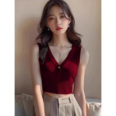 批发红色针织马甲内搭<b class='q'>背心</b>吊带女装夏季2026新款短款辣妹<b class='q'>露</b><b class='q'>脐</b>紧身上衣