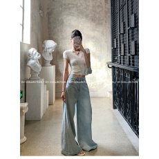 批发韩系设计感肌理针织蕾<b class='q'>丝</b>拼接修身短袖上衣春夏新款辣妹百搭修身T
