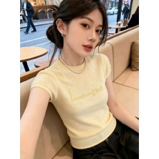批发法式时尚巨好看卷边短袖T恤女夏季设计感独特针织衫冰<b class='q'>丝</b>上衣