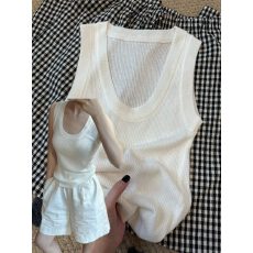 批发薄款冰<b class='q'>丝</b>U领针织吊带女夏季2026遮副乳螺纹无袖上衣慵懒外穿背心