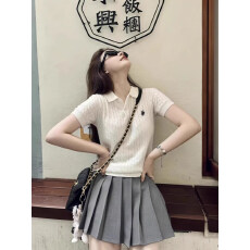 批发夏季正肩Polo领冰<b class='q'>丝</b>短袖T恤女装2026新款爆款配半身裙的白色上衣