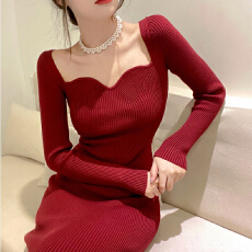 批发配大衣毛衣裙女秋冬小个子中长款修身包臀洋气加厚针织打底<b class='q'>连衣裙</b>