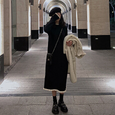 批发赫本风针织<b class='q'>连衣裙</b>女秋冬季内搭法式过膝中长款配大衣打底毛衣裙子