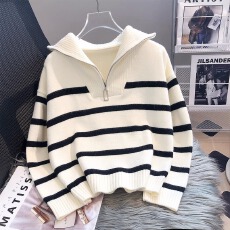 批发学院风毛衣女春秋加厚内搭2026新款<b class='q'>条纹</b><b class='q'>打底衫</b>短款宽松外穿高级