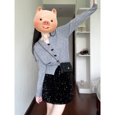 批发<b class='q'>v领</b>灰色蝴蝶结针织衫外套女秋冬季2026新款韩系独特别致长袖上衣