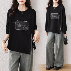 批发实拍秋装新款百搭简约大码女装个性绣花拉链时尚休闲宽松显瘦卫衣