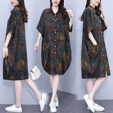 批发2026夏季新款韩版胖MM大码POLO领遮肉衬衫<b class='q'>连衣裙</b>中长款休闲宽松型