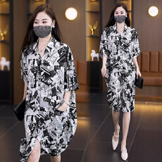 批发韩版大码POLO领遮肉衬衫连衣裙2026夏季新款中长款休闲宽松夏装裙