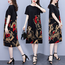批发大码拼接宽松时尚新款高档连衣裙夏季显瘦短袖减龄炸街别致裙子