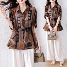 批发实拍大码雪纺衬衫女士2026年夏季新款洋气中长气质小衫<b class='q'>短袖</b>上衣