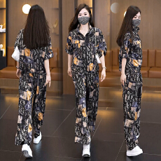 批发实拍女装夏装套装2026新款大码印花<b class='q'>时尚</b>宽松减龄显瘦休闲裤两件套