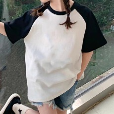 批发220g宽松美式纯棉牛角袖100%棉21支 后包领口光版短袖t恤空白光版