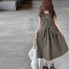 批发女童夏装连衣裙2025新款<b class='q'>韩版</b>洋气儿童洋气工装裙大童夏季背心裙子