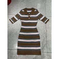 批发撞色条纹polo领短袖连衣裙女<b class='q'>夏</b>季修身收腰针织裙子设计感包臀短裙