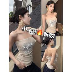 批发2025<b class='q'>春</b>夏手缝珠片抹胸上衣美式辣妹紧身外穿针织吊带背心