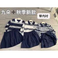 批发学院风套装假两件拼接短袖T恤女<b class='q'>夏</b>季百褶半身裙a字短裙时尚两件套