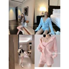 批发松弛老钱感华夫格套装女春<b class='q'>夏</b>季宽松翻领长袖上衣休闲高腰针织短裤