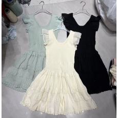 批发u领小飞袖连衣裙女装夏季针织a字裙子温柔风收腰显瘦短裙