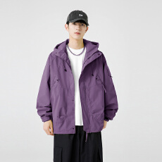 批发<b class='q'>春</b>秋季薄款连帽风衣男士夹克防风青少年百搭冲锋衣休闲时尚外套男