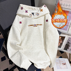 批发实拍大码女装<b class='q'>卫衣</b>男秋冬加绒新款刺绣花中长宽松连帽韩版保暖上衣