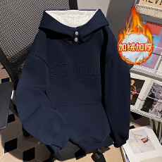 批发实拍<b class='q'>卫衣</b>加绒秋冬新款设计感中长宽松凹凸印连帽保暖上衣女装