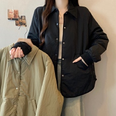 批发实拍~大码胖mm冬季2025简约翻领棉衣短外套宽松显瘦百搭轻薄棉服