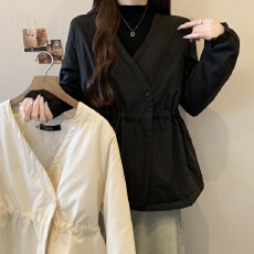 批发实拍~大码胖mm冬季新款收腰V领遮肚夹棉保暖A字下摆棉衣棉服外套